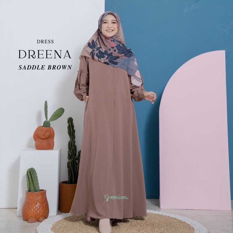 Dreena Dress Gamis Polos dengan Aksen di Lengan by Greenism