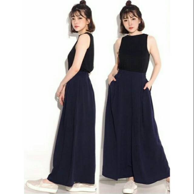  Uniqlo  Kulot  Panjang Double Line Navy Shopee Indonesia