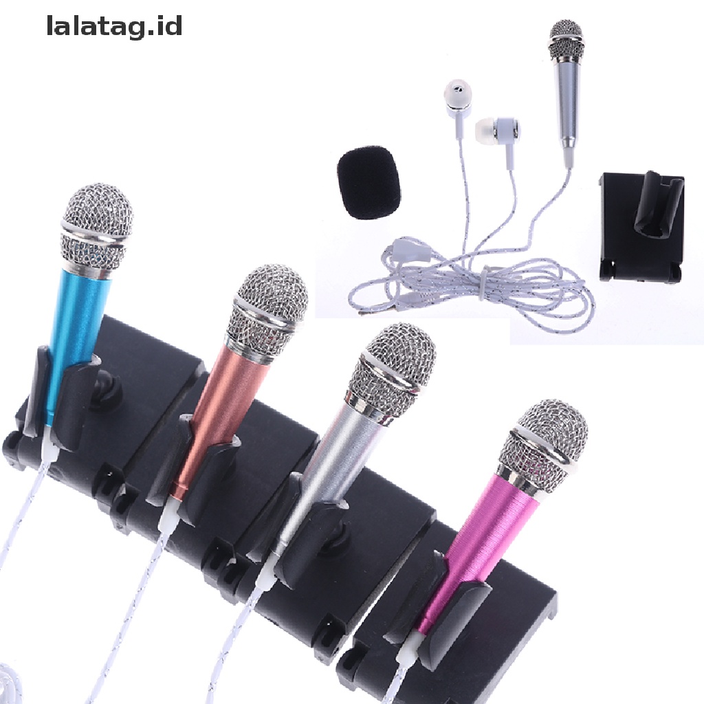 (lalatag) Mikrofon Stereo Mini Dengan Jack 3.5mm + Stand Mount Untuk Studio / KTV / Karaoke