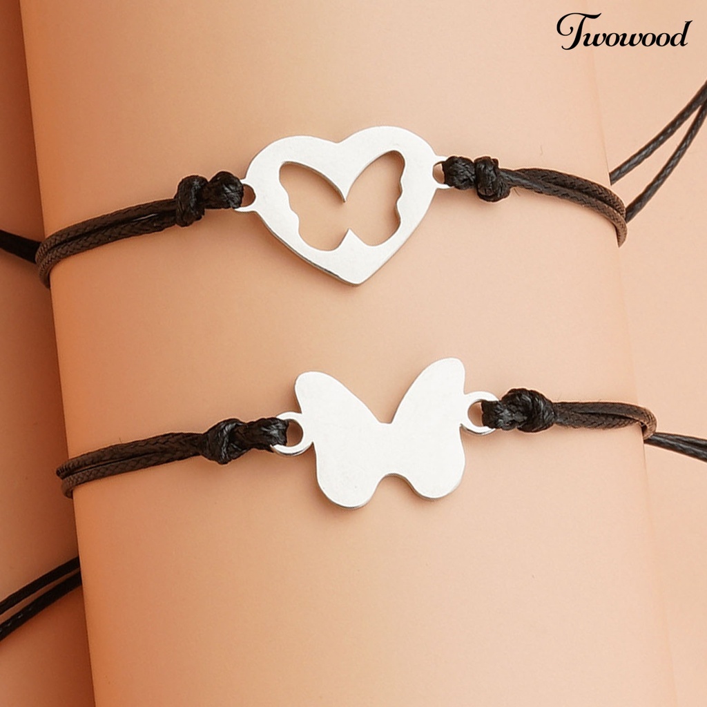 2pcs Gelang Bentuk Butterfly Bahan Alloy Anti Karat Untuk Wanita