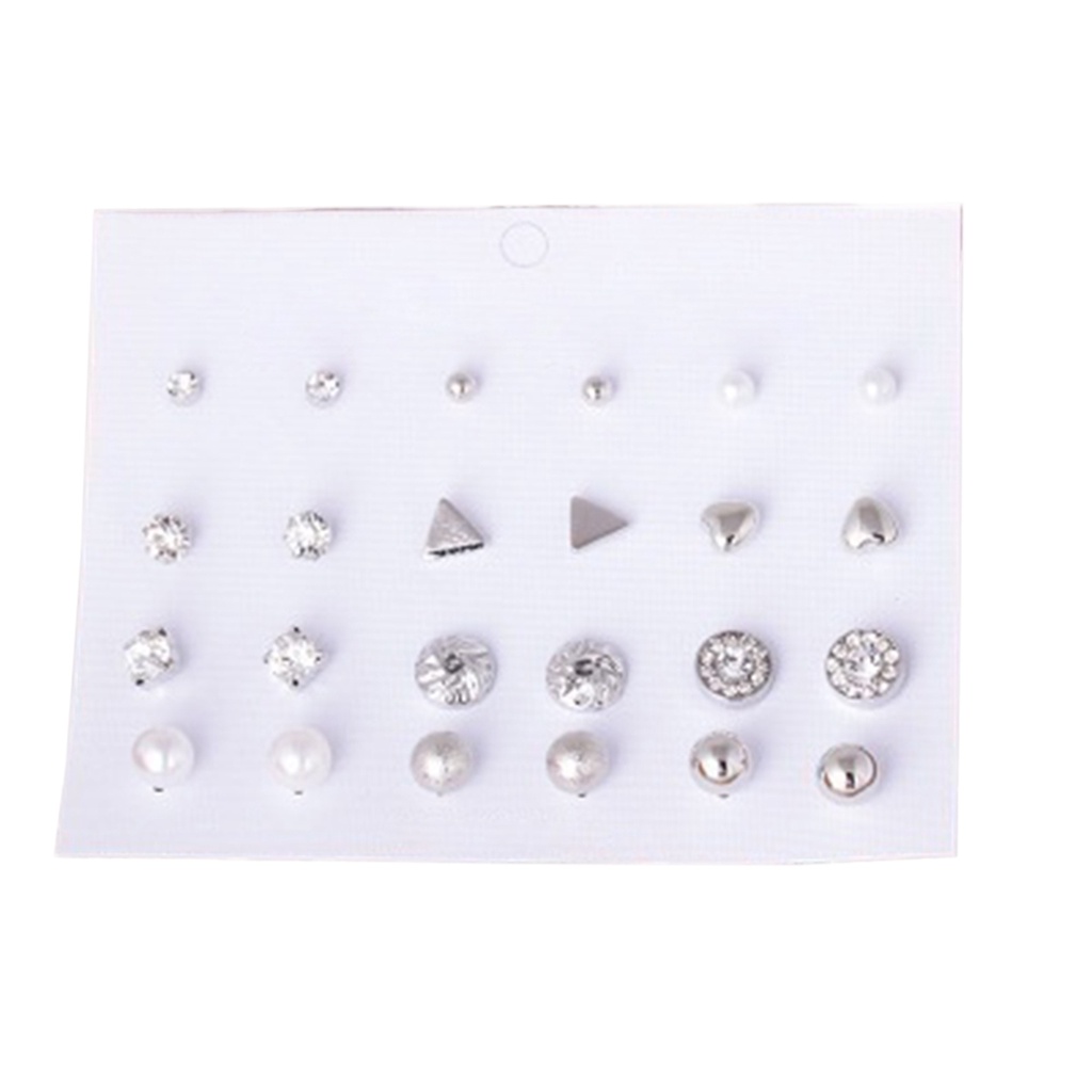 Hu Hu Hu Hu Hu Alat Bantu Pasang Kacamata♡ 12 Pasang Anting Tusuk Aksen Berlian Imitasi Aneka Bentuk Untuk Wanita