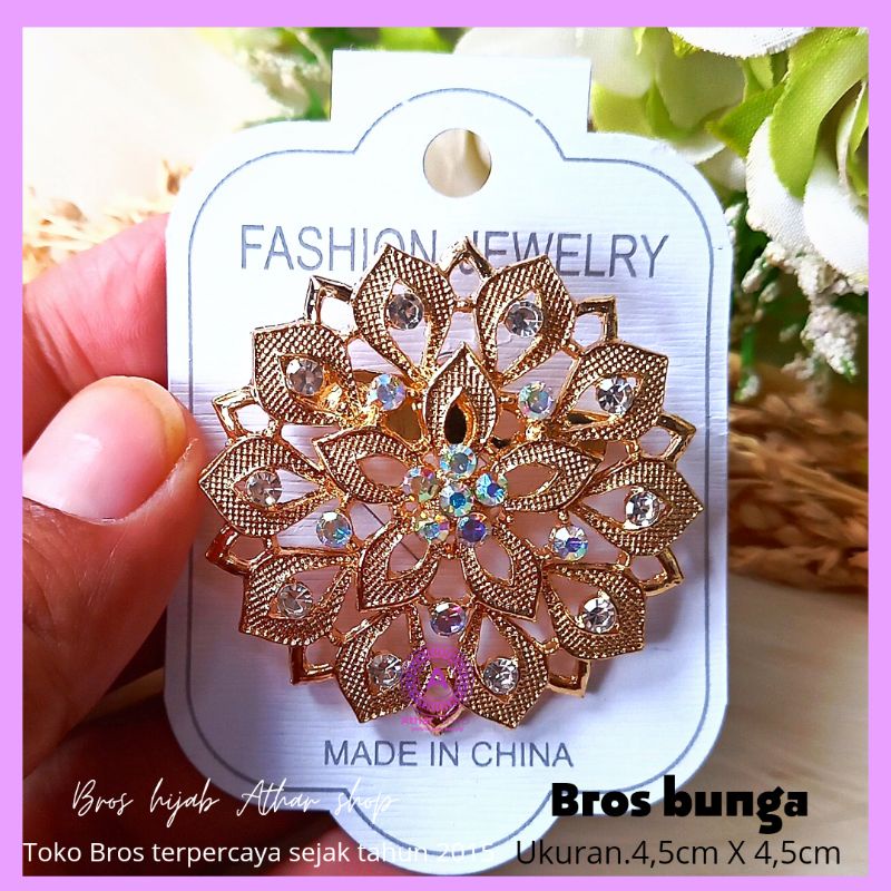 Bros bunga permata diamond swaroski /fashion muslim/bros kebaya/bros kutubaru-Bunga 6 gold