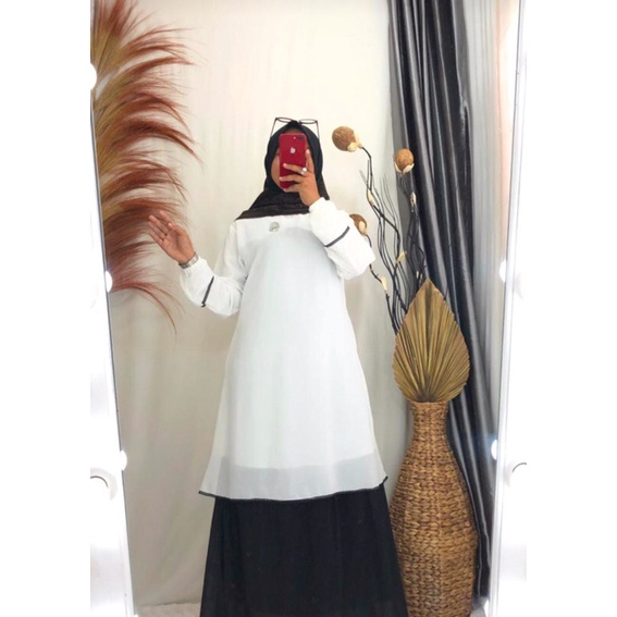 gamis malaysia putih mix hitam renda