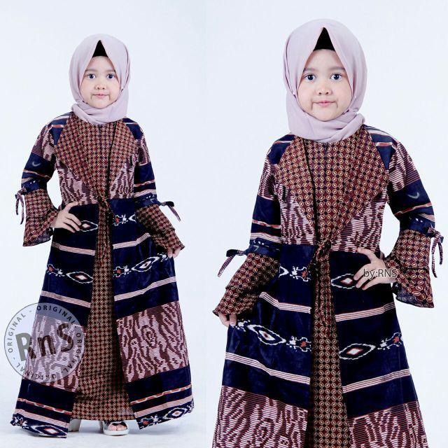 Batik Couple keluarga sania ruffle ori ndoro jowi dnt Motif Songket Coklat-Gamis Anak