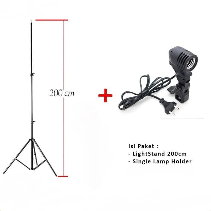 TRIPOD LIGHTSTAND 200CM + LAMP HOLDER E27 SINGLE - PAKET