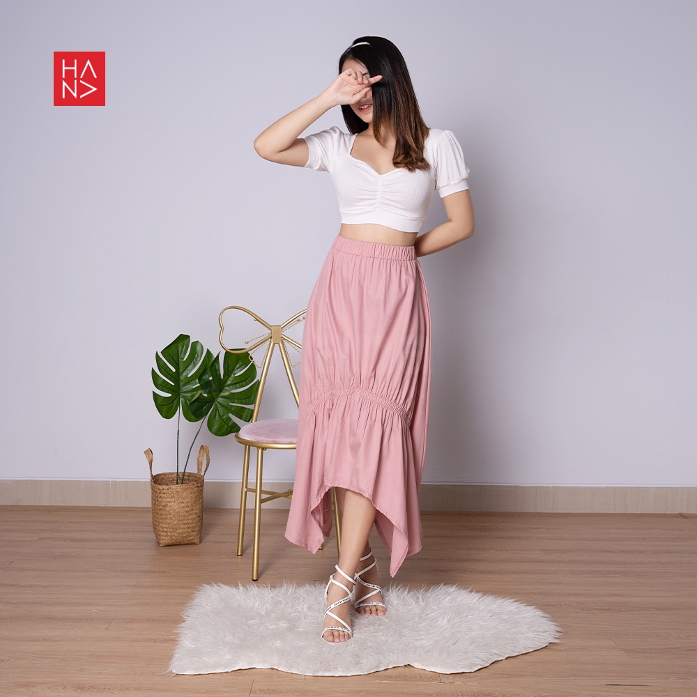 HanaFashion - Rexy Midi Skirt Rok Wanita Korean Look - SK034-Dusty Pink