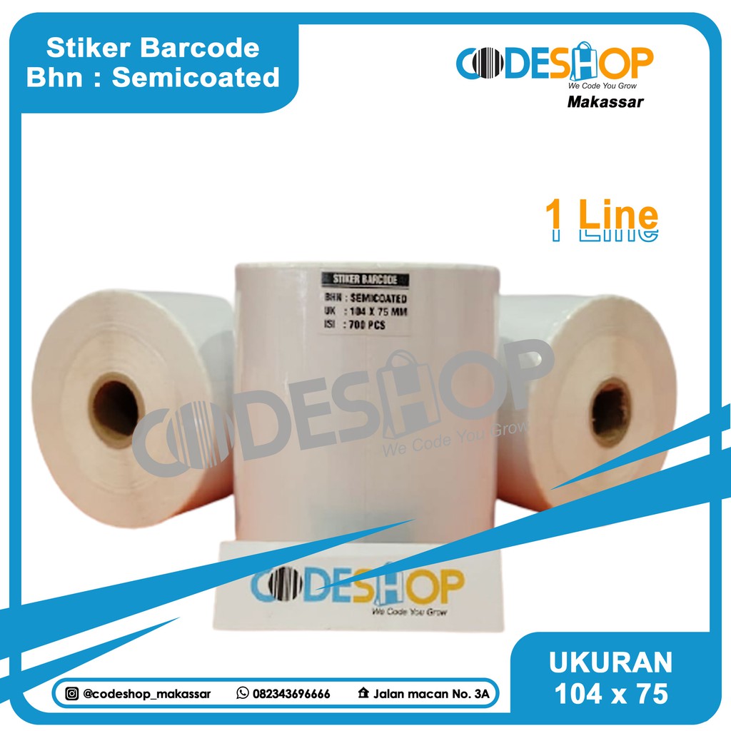 label barcode 104 x 75 semicoated 1 line gap core 1&quot; isi 700 pcs label