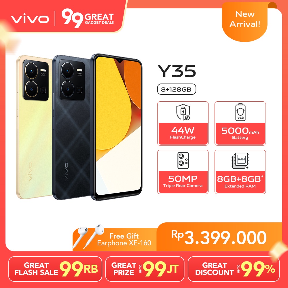 [NEW LAUNCH] vivo Y35 (8/128) - RAM 8GB+8GB Extended, 44W FlashCharge+5000mAh, Splash Waterproof, 50