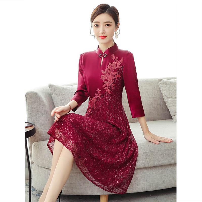 Improved cheongsam original new Tang style women's dress Chinese style wedding banquet dress wedding