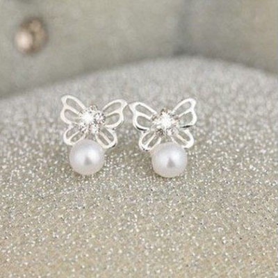 Anting Mutiara Pejantan Kristal Fashion Heart Pearl Crystal Stud Earring Charm Zircon Star Earrings Jewelry for Women Lady Gift-2