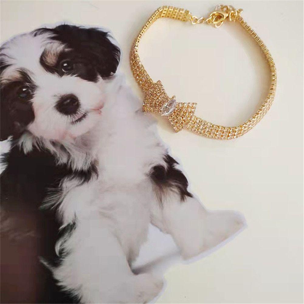 Solighter Kalung Anjing Kucing Aksesoris Puppy Collar Untuk Hewan Kecil Dekorasi Hewan Peliharaan Perhiasan Berlian Imitasi Kerah