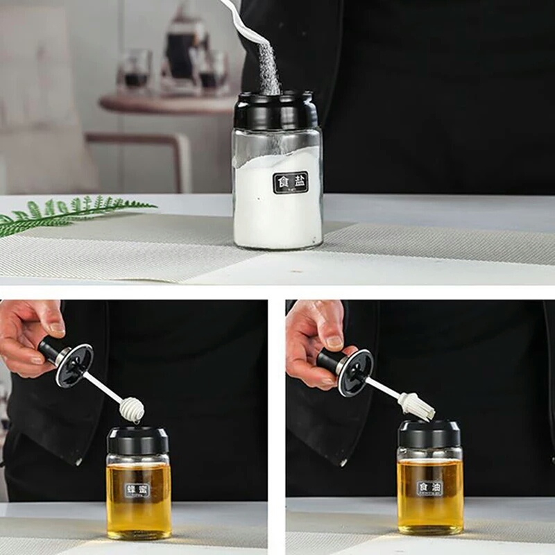 Botol Bumbu Garam Sendok Madu Kuas Minyak Saos Toples Premium Kaca Bagus Kedap Udara BB01