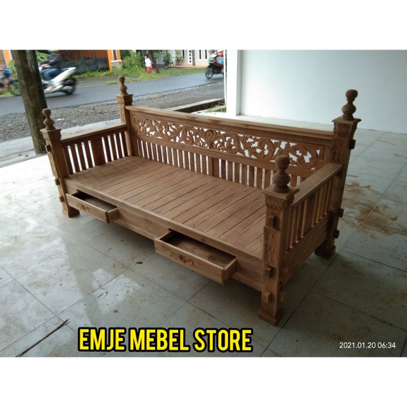 bale jati bangku kayu jumbo dipan ukir rahwana