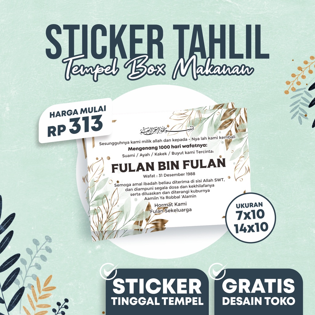 Sticker Label  Tahlil Acara 40,100,1000 Hari TInggal Tempel Box / Kardus Makanan