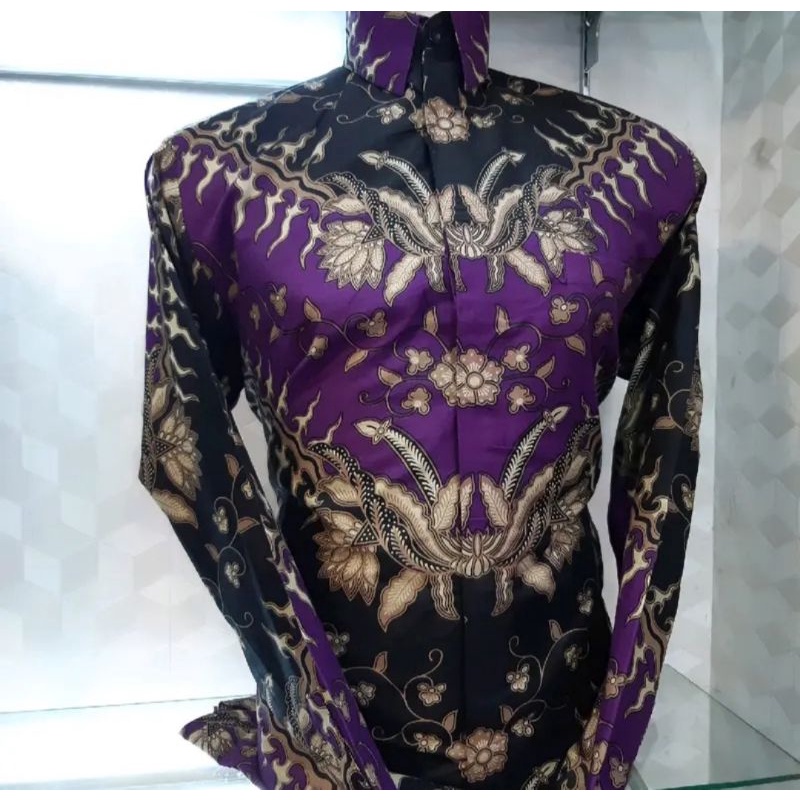 ATASAN KEMEJA BATIK PRIA LENGAN PANJANG WARNA UNGU LILAC PURPLE VIOLET / HEM BATIK PRIA WARNA UNGU M L XL XXL-1