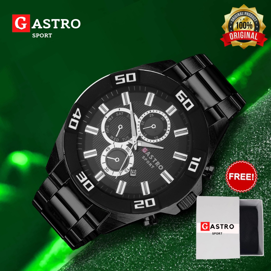 NEW Jam Tangan Sport Pria Gastro Rantai Stainless Tanggal Aktif Analog Watch