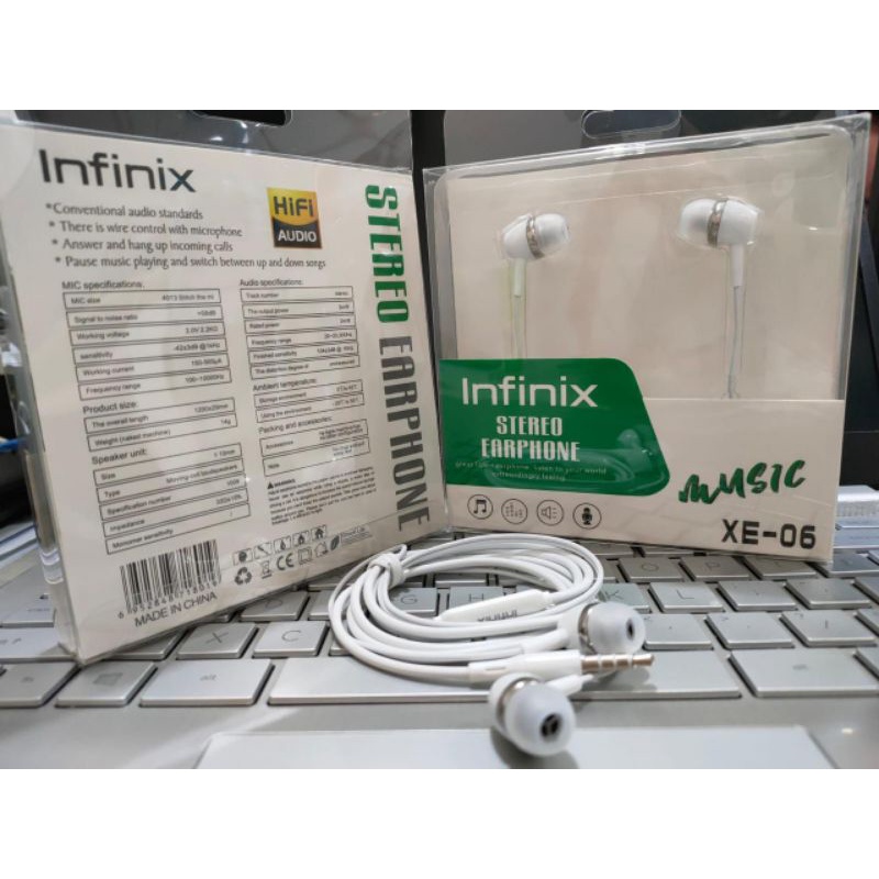 Infinix XE-06 Earphone Kabel Stereo dengan Mikrofon - Hitam/Silver