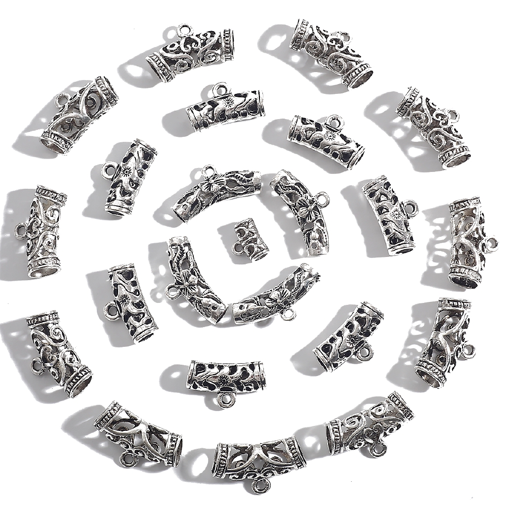 10pcs Manik-Manik Tabung Spacer Bahan Metal Warna Silver Tibet Untuk Membuat Perhiasan Charms