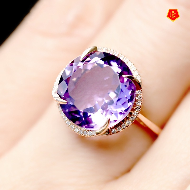 [Ready Stock]Women's Amethyst Gemstone Ring Simple and Stylish