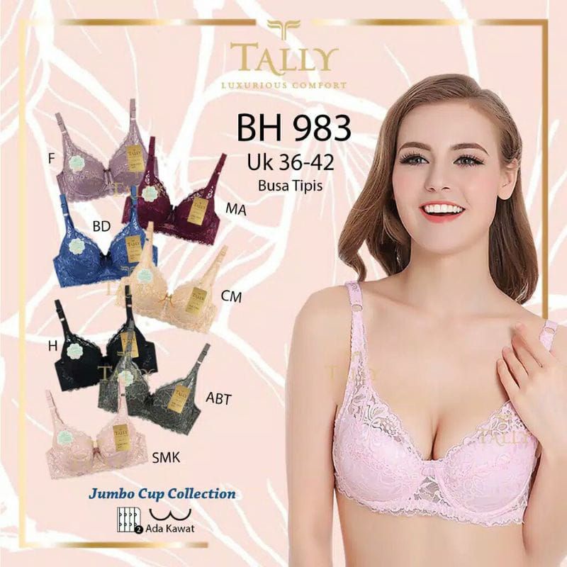 TALLY Bra brukat  Lembut 983 Setara Cup B-C busa tipis Pakai Kawat