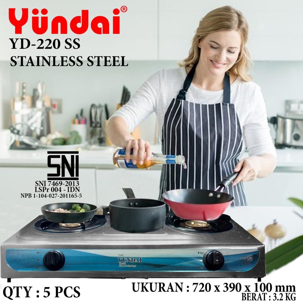 (PENGIRIMAN KHUSUS JNT/JNE/EKSPEDISI) Kompor Yundai Stainless 2 Tungku