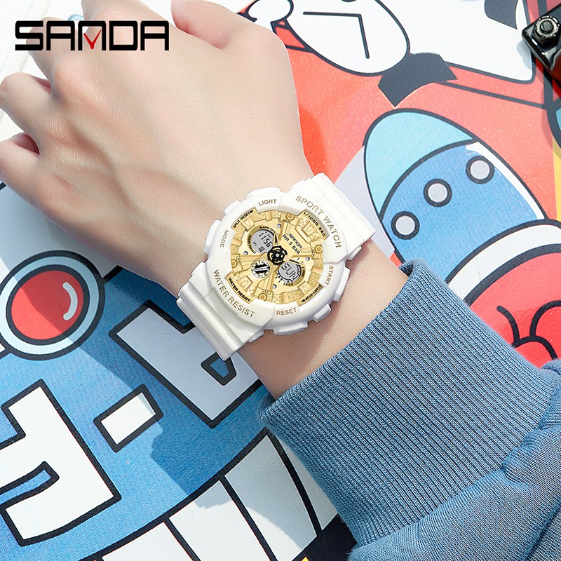 SANDA 6068 Jam Tangan Wanita Digital Analog Tali Rubber Chronograph Anti Air WATCHKITE WKOS