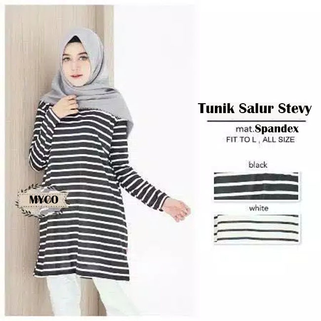 Tunik Spandex salur stevy lengan Panjang