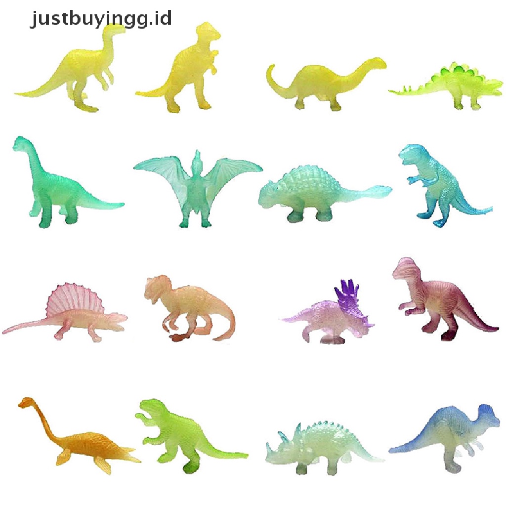 (Justbuyingg.Id) 16pcs / Set Mainan Dinosaurus Jurassic Glow In The Dark