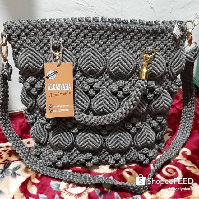 Tas tali kur motif daun kombinasi