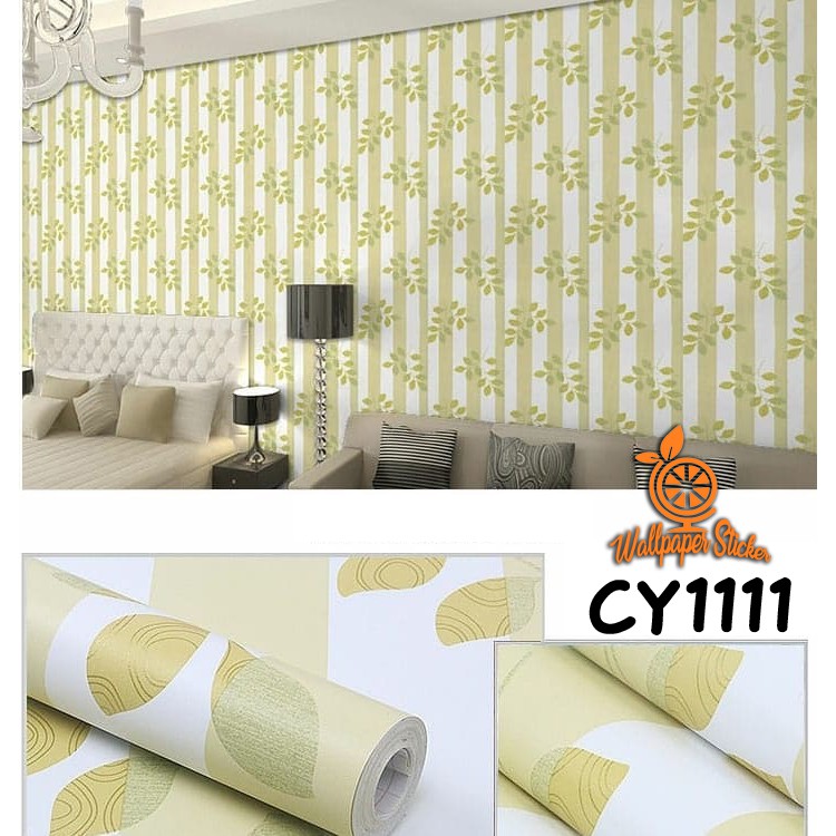 Wallpaper stiker dinding wallpaper hiasan ruangan dan dekorasi ruangan ukuran 45cmx8Meter motif daun kuning