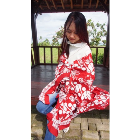 Grosir Kain Batik Termurah Terlaris Batik Cap Batik Tulis kombinasi motif Parang Barong Wayang Merah