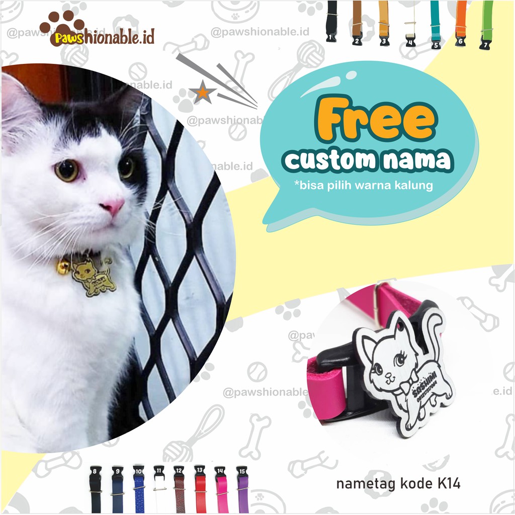 K14 - Kalung Custom Nama Kucing Aksessoris Hewan PU Leather/Kulit Sintetis