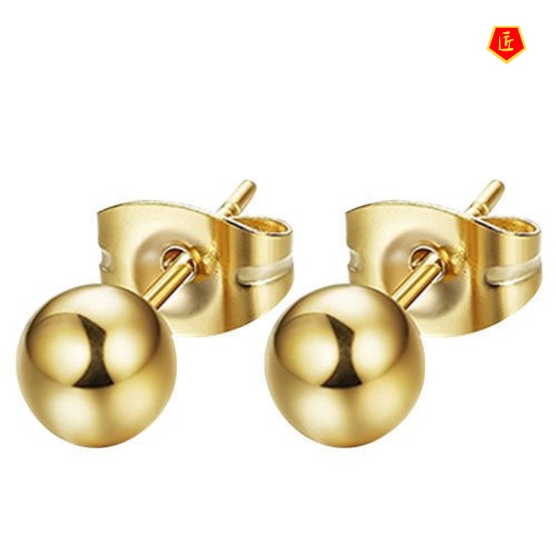 [Ready Stock]925 Silver Black Gold Glossy Small Balls Stud Earrings for Women