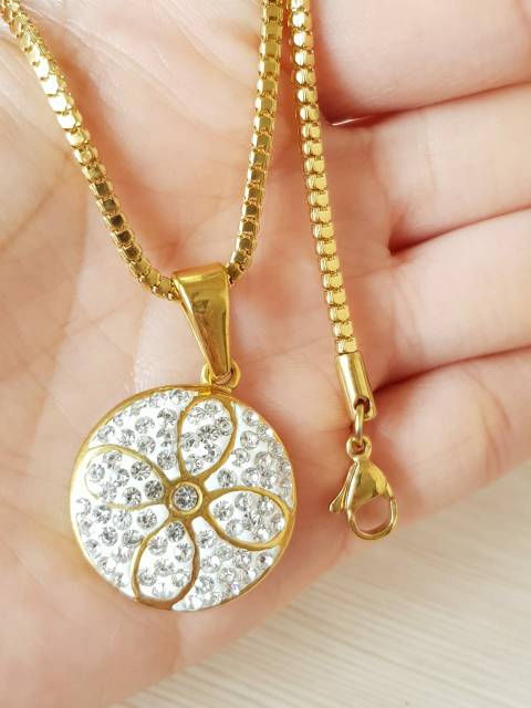 IMPORT kalung Full permata putih Titanium Gold