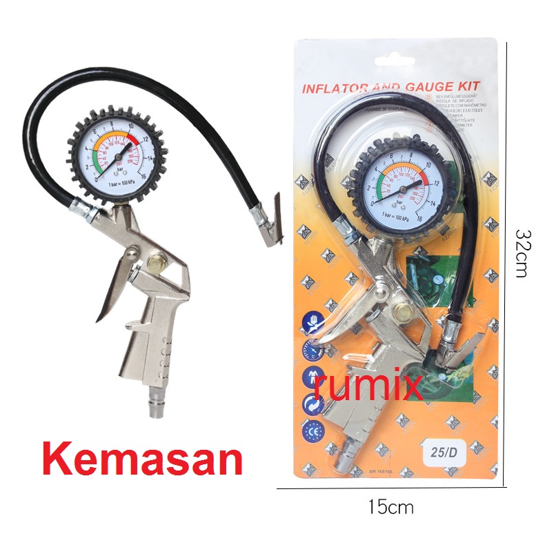 Tire Inflator Air Pressure Gun Isi Ukur Tekanan Angin 3 in 1 Tire Gauge Kit Alat Pengisi Ukur Tekanan Buang Angin Ban