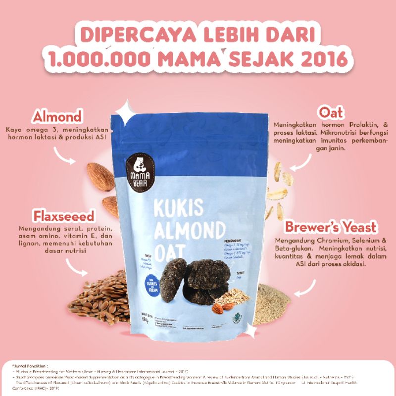 (MAMA BEAR) Kukis almond Oat mama bear Rasa cookies &amp; Cream -/ Pelancar ASI MAMABEAR/ ASI Booster Terlaris -/