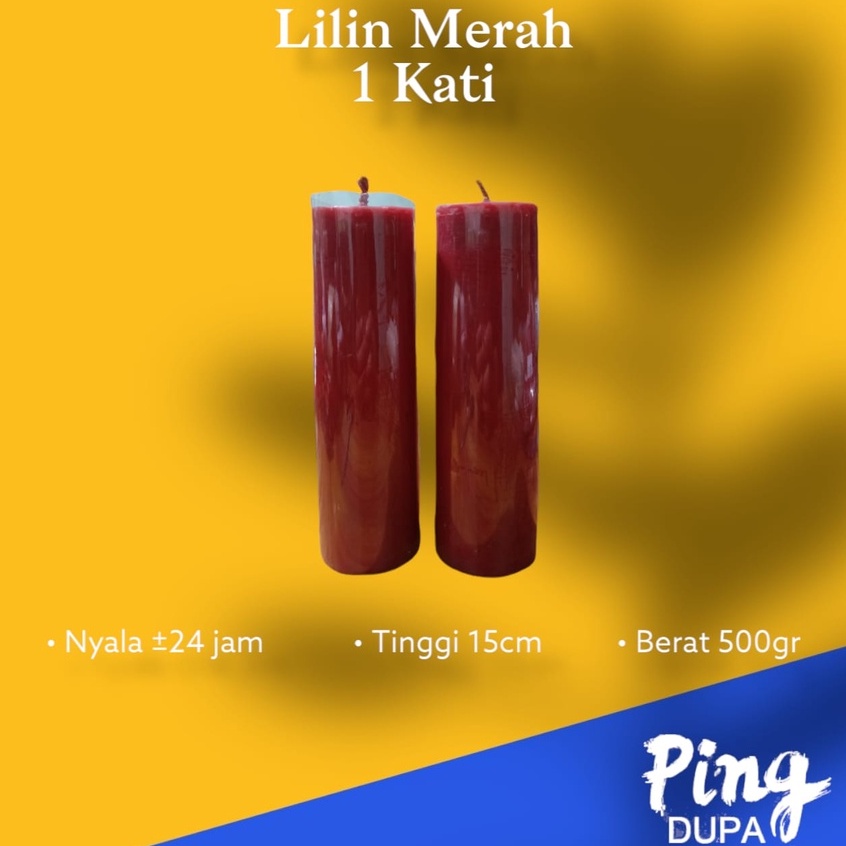 Lilin NG Merah Polos Sepasang Tinggi 15cm 1 Kati Nyala 24 Jam