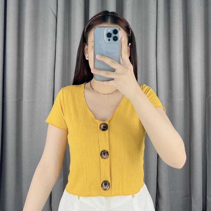 Shelby button crop top 061 | Crop top korea button | atasan wanita crop