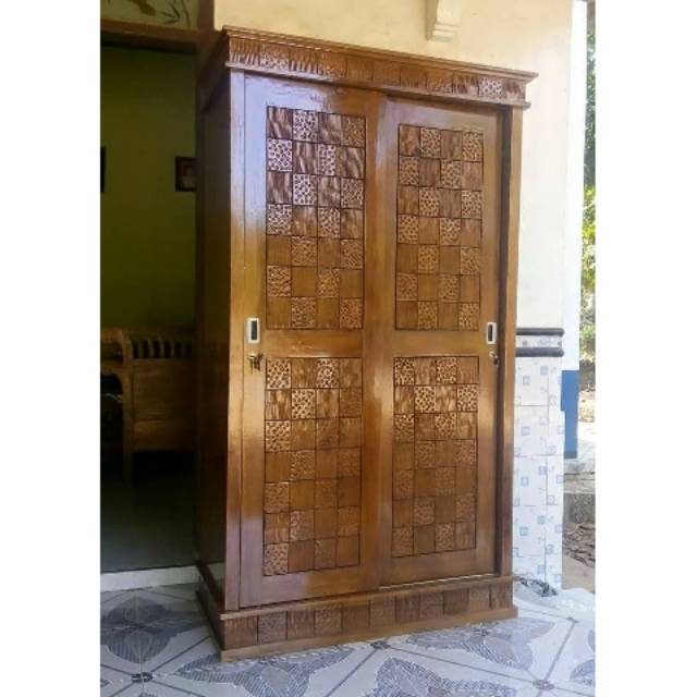 LEMARI PINTU 2 KAYU JATI  SLEDING