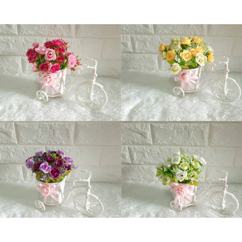BUNGA IMPORT+VAS SEPEDA(Lokal Sedang)bunga vas sepeda bunga sepeda  miniatur sepeda bunga artifisial
