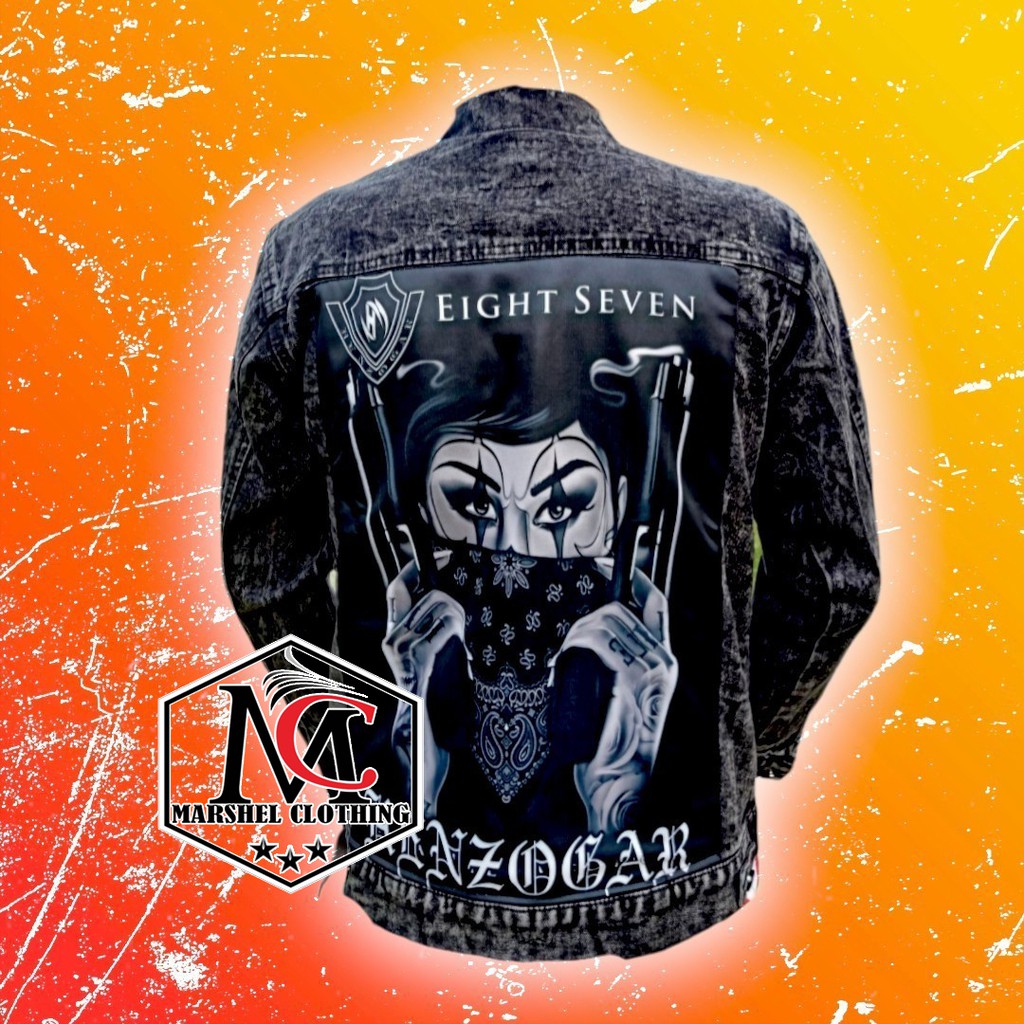 RCL - Jaket Jeans Hitam Gambar Belakang Pria - Jaket Jeans Printing Cowok