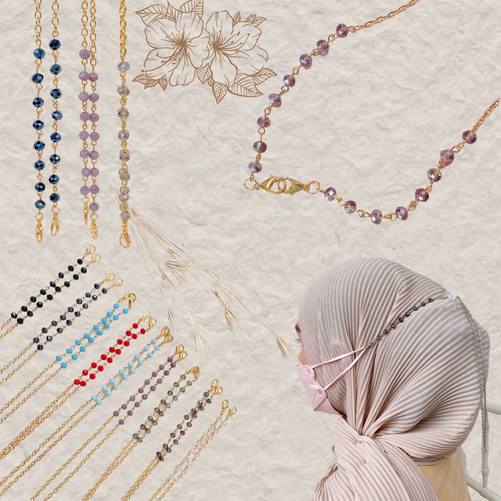 Strap Masker 2in1 Konektor Tali Masker Kalung Hijab Aksesoris Masker Strapmask Mutiara Rantai Korea 