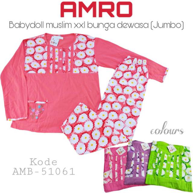 Amro XXL Label Putih Baby doll | Babydoll | Piyama | Pajamas Kaos Dewasa Jumbo Big Size Bigsize