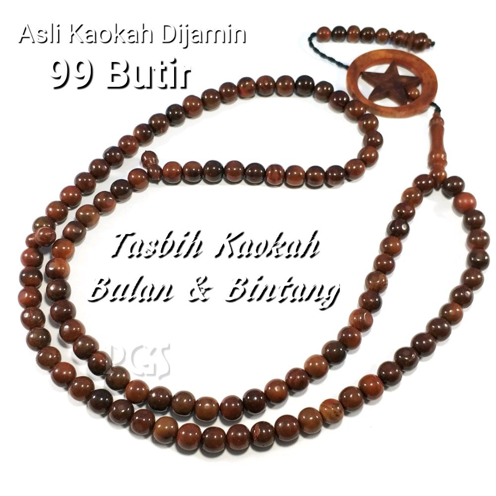 TASBIH KAYU ASLI KAOKAH KAOKA MOTIF BULAN DAN BINTANG 99BUTIR DIJAMIN ASLI