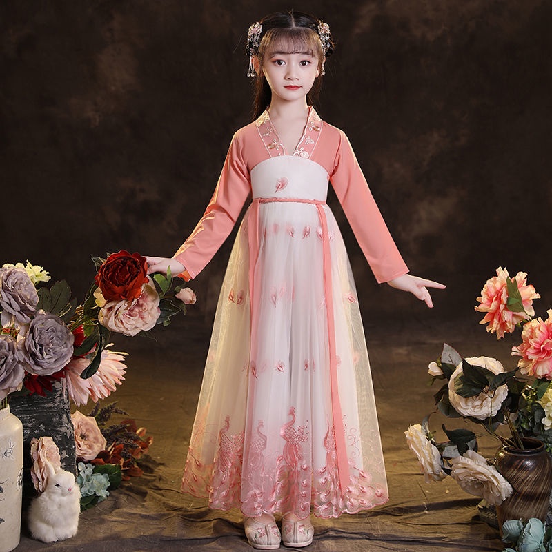 Hanfu girls autumn clothing ancient costume Super fairy jacket and dress fairy Autumn elegant kids'