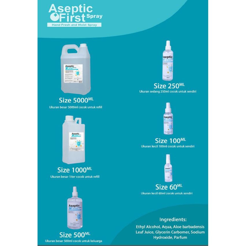 PAKET HAND SANITIZER CAIR 5 LITER + HAND SANITIZER CAIR 250ML ASEPTIC FIRST SPRAY ANTI VIRUS [COD]