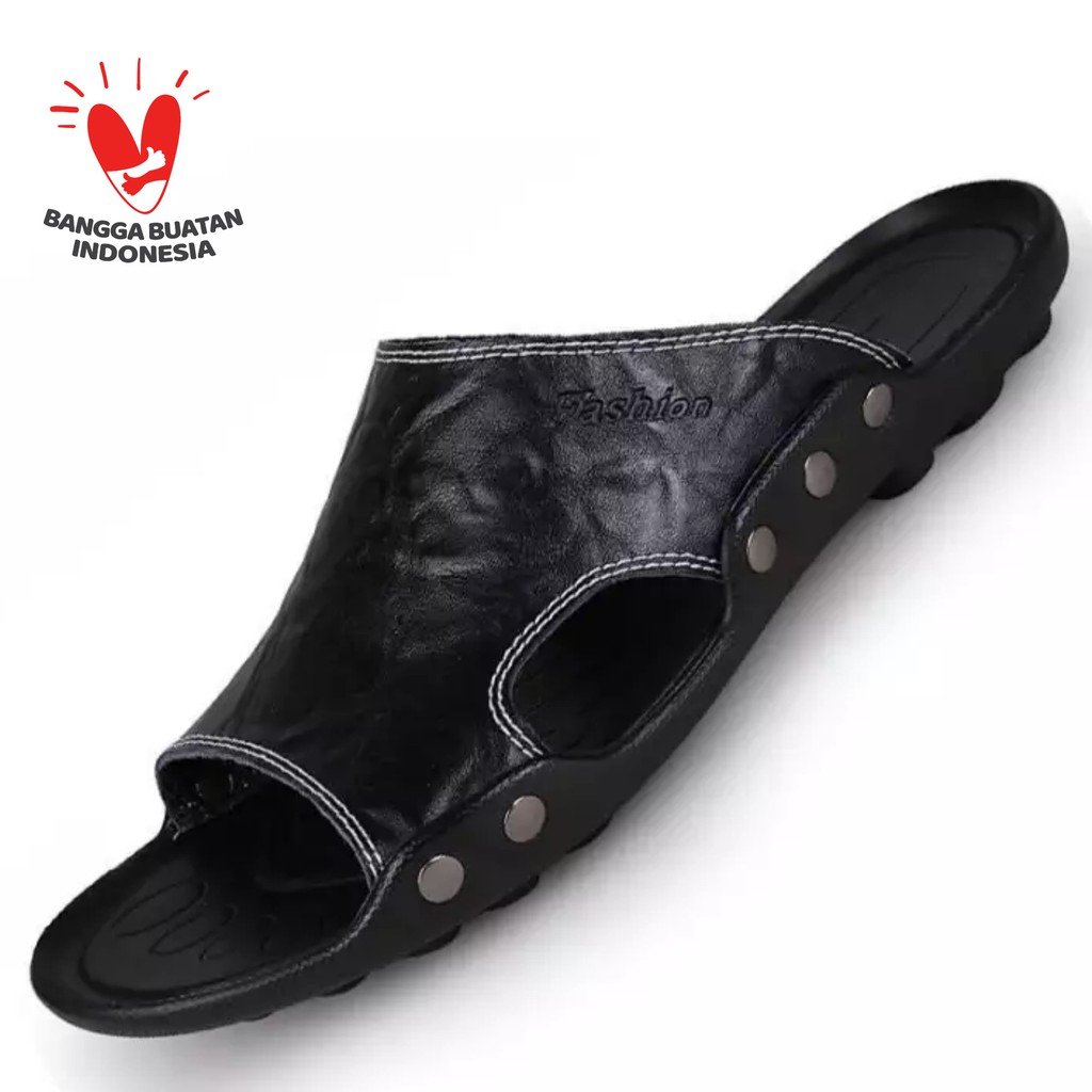 LUTTON - Sandal artis pria terbaru - SANDAL SLOP FASHION-HITAM