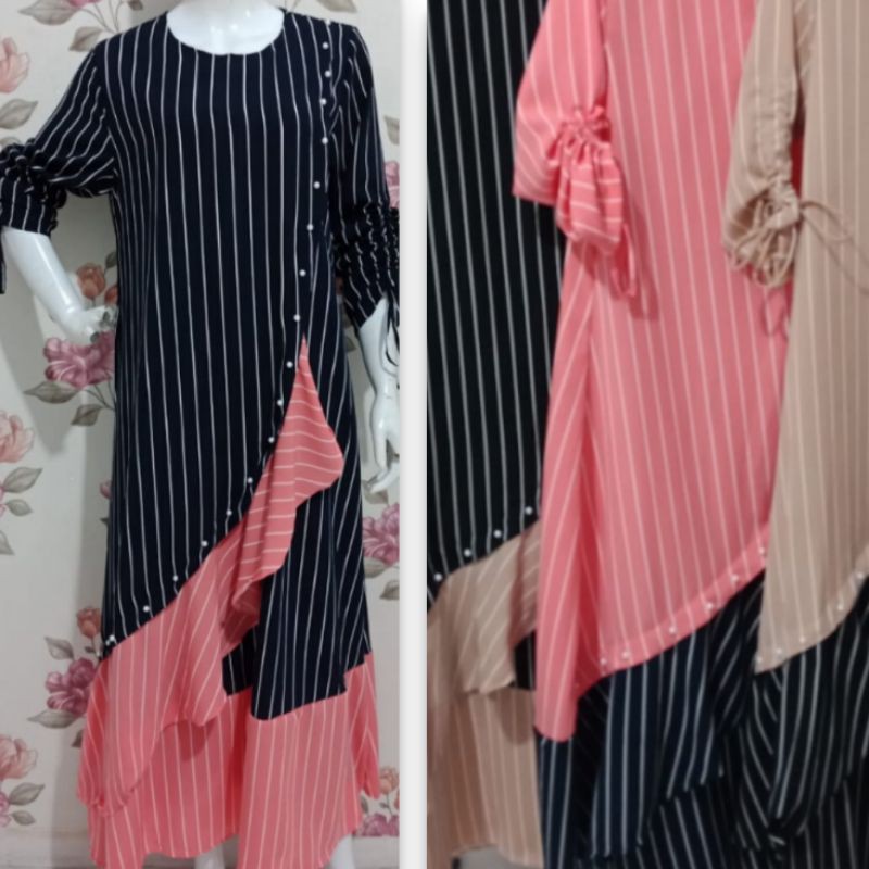 GAMIS MOSCREPE SALUR KOMBINASI MUTIARA TEMBAK