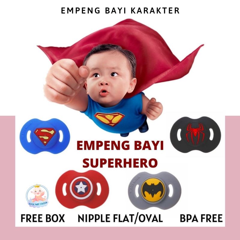 Hot Model! Empeng Bayi Dot Silikon Model Gepeng Superhero Superman Pacifier Free Box