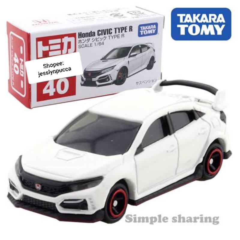 TOMICA HONDA CIVIC TYPE R WHITE PUTIH #40 TAKARA TOMY DIECAST MOBIL CITY CAR HATCHBACK CARS DIECASTE